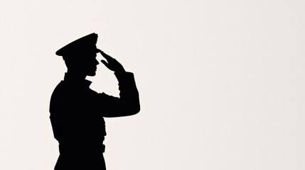 The silhouette of a soldier at attention, saluting, with a plain white background, representing the power of patriotism and military discipline.