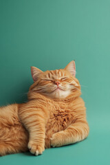 A fat cat half lying on the ground