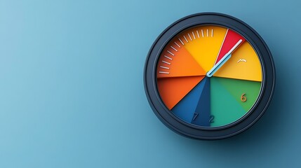 Colorful Productivity Gauge: A 3D Render on a Blue Background AI Generated