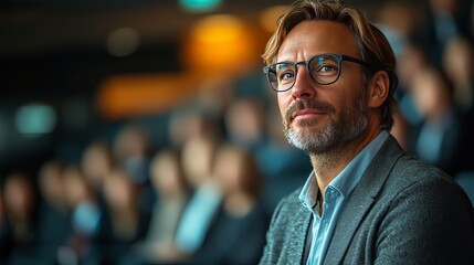 Fototapeta premium Chief Compliance Officer Presenting Regulatory Updates in a Seminar Hall