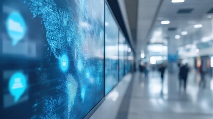 Digital Interface Displaying Global Connectivity and Data Flow