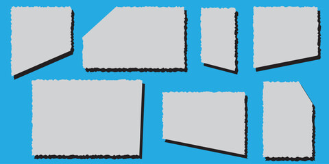 Set of torn paper sheet ripped strips. Torn notebook page or scrap note with damaged border. Sticky newspaper clip art. 1176