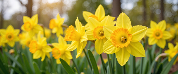 Obraz premium Vibrant daffodils in full bloom during spring garden, natural beauty