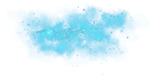 Fantastic blue smoke background. Magic blue smoke with glitter and small particles of twinkling stars. Fog with luminous particles. Blue vapor with stardust. Morning fog over land or water. PNG.
