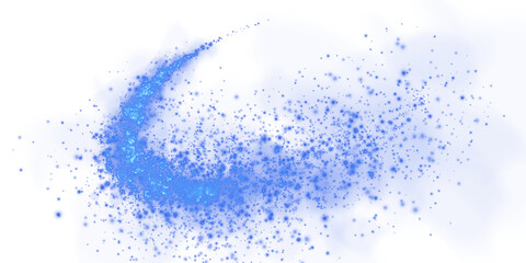 Fantastic blue smoke background. Magic blue smoke with glitter and small particles of twinkling stars. Fog with luminous particles. Blue vapor with stardust. Morning fog over land or water. PNG.