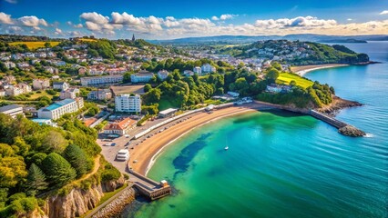 Naklejka premium Aerial Panoramic View of Torquay Seafront, Torbay, English Riviera
