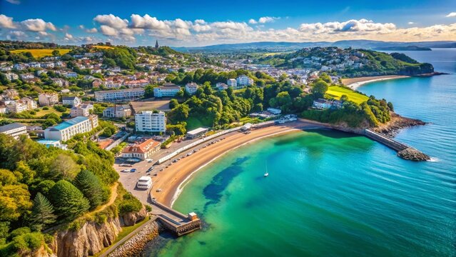 Aerial Panoramic View of Torquay Seafront, Torbay, English Riviera