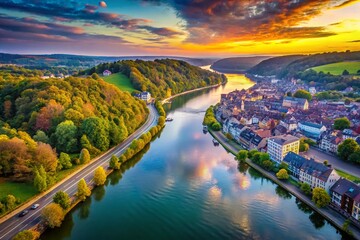 Aerial Surreal View Meuse River