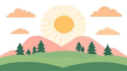 Sunny Day Scenic Mountain Landscape with Trees