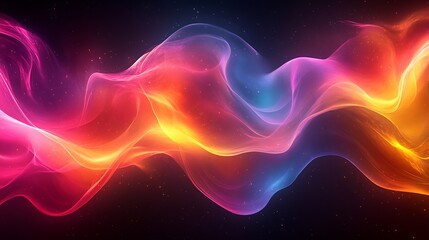Vibrant abstract waves of color flowing through a dark space, creating a sense of movement and energy