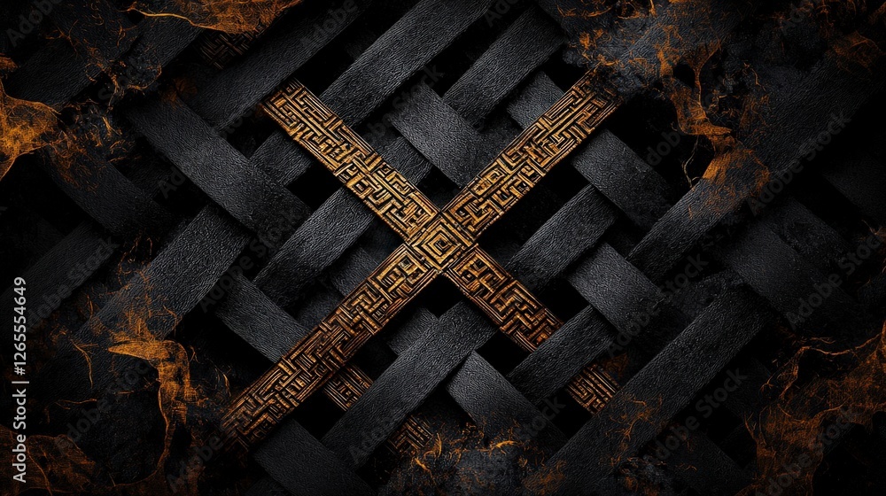 Poster Elegant woven fabric pattern with subtle symbols artistic design modern decor textured environment close-up view
