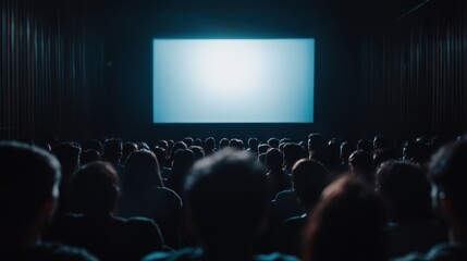 In this image, the crowd watches a big screen in silence, with atmospheric lighting that highlights the anticipation and shared experience of film.