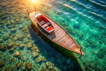Obraz premium Aerial View: Boat Parked on a Wooden Walkway Over Water
