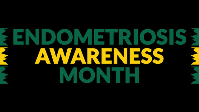 Endometriosis Awareness Month text with side lines on a black background. Which is observed every year in March to celebrate and wish Endometriosis Awareness Month.