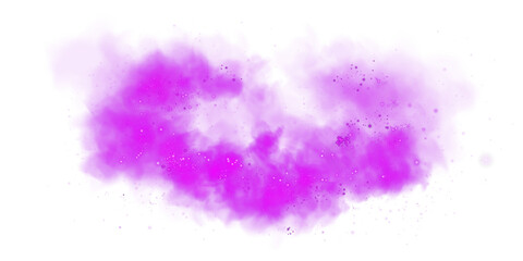 Fantastic purple smoke background. Magic purple smoke with glitter and small particles of twinkling stars. Fog with luminous particles. Purple vapor with stardust. Morning fog over land or water. PNG.