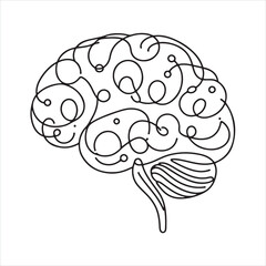 Single one line Brain continuous one line drawing silhouette on white background
