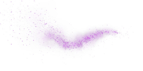 Fantastic purple smoke background. Magic purple smoke with glitter and small particles of twinkling stars. Fog with luminous particles. Purple vapor with stardust. Morning fog over land or water. PNG.