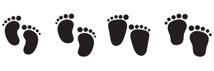 Foot prints icon set. Black baby footprints icon isolated on white.  1176