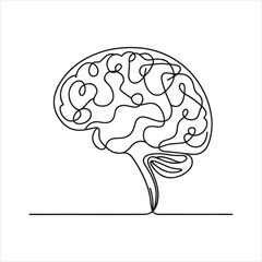 Single one line Brain continuous one line drawing silhouette on white background
