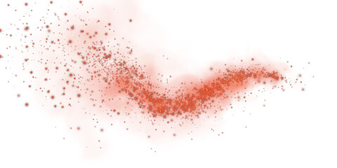 Fantastic red smoke background. Magic red smoke with glitter and small particles of twinkling stars. Fog with luminous particles. Red vapor with stardust. Morning fog over land or water. PNG.
