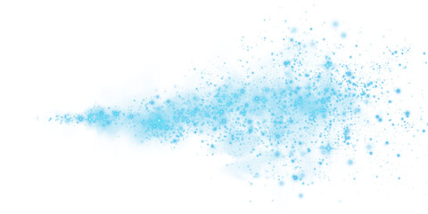 Fantastic blue smoke background. Magic blue smoke with glitter and small particles of twinkling stars. Fog with luminous particles. Blue vapor with stardust. Morning fog over land or water. PNG.