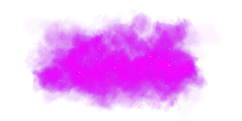 Fantastic purple smoke background. Magic purple smoke with glitter and small particles of twinkling stars. Fog with luminous particles. Purple vapor with stardust. Morning fog over land or water. PNG.