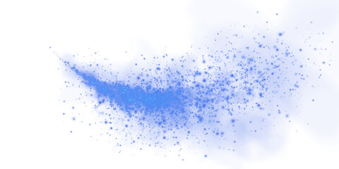 Fantastic blue smoke background. Magic blue smoke with glitter and small particles of twinkling stars. Fog with luminous particles. Blue vapor with stardust. Morning fog over land or water. PNG.