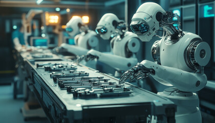 Fototapeta premium Robots preparing surgical instruments in medical facility