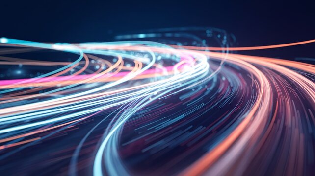 Vibrant abstract light trails in varying colors creating a dynamic and energetic feel. - Powered by Adobe