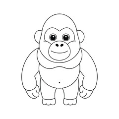Gorilla color book page design line art vector.