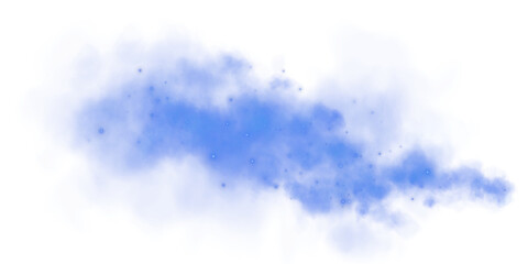 Fantastic blue smoke background. Magic blue smoke with glitter and small particles of twinkling stars. Fog with luminous particles. Blue vapor with stardust. Morning fog over land or water. PNG.