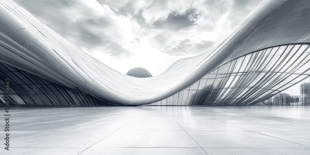 Poster modern architecture features curved design and reflective surface