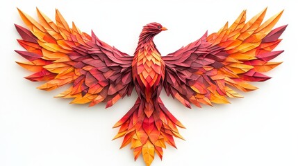Origami phoenix rising papercut animal art installation bright gallery dynamic folded craft creative display