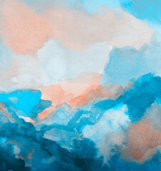 Watercolour abstract hand painted landscape. Versatile artistic image for creative design projects: posters, banners, cards, prints, book covers, wallpapers. Artist-made art.