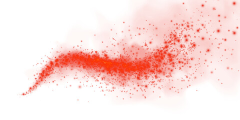 Fantastic red smoke background. Magic red smoke with glitter and small particles of twinkling stars. Fog with luminous particles. Red vapor with stardust. Morning fog over land or water. PNG.
