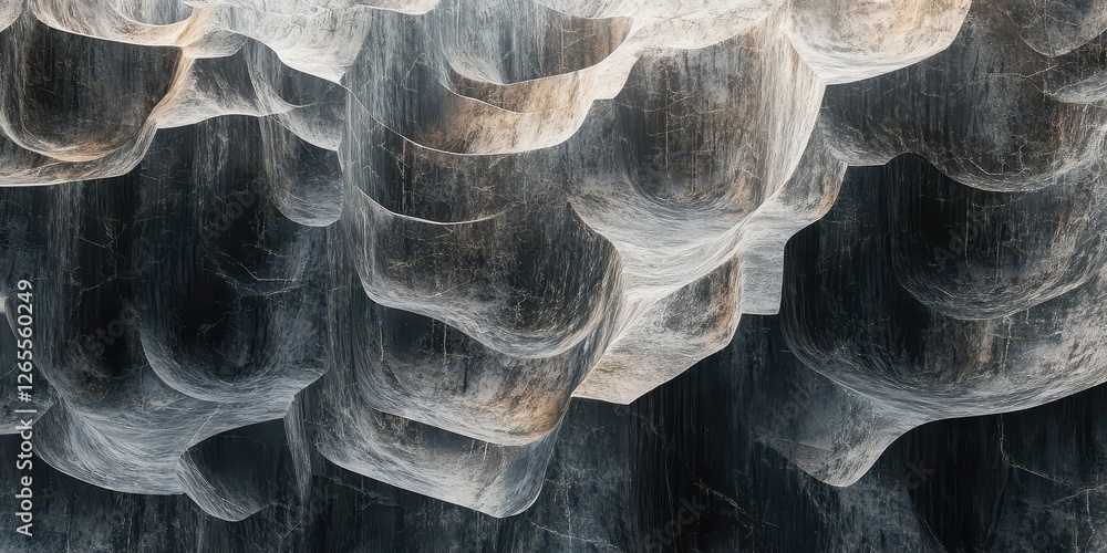 Poster abstract depiction of cavernous shapes showcasing textural depth and gradation