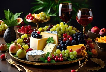 exquisite luxurious cheese platter arrangement featuring vibrant elegant gourmet selections impressive presentation, fruits, decor, board, luxury, elegance