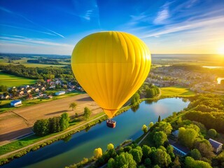 Naklejka premium Aerial View of a Hanging Water-Filled Yellow Balloon