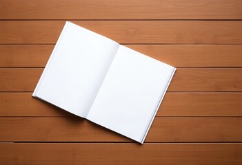 A blank magazine lying flat on a wooden background