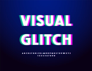 Vector Visual Glitch Font. Digital Error Alphabet Letters and Numbers set.