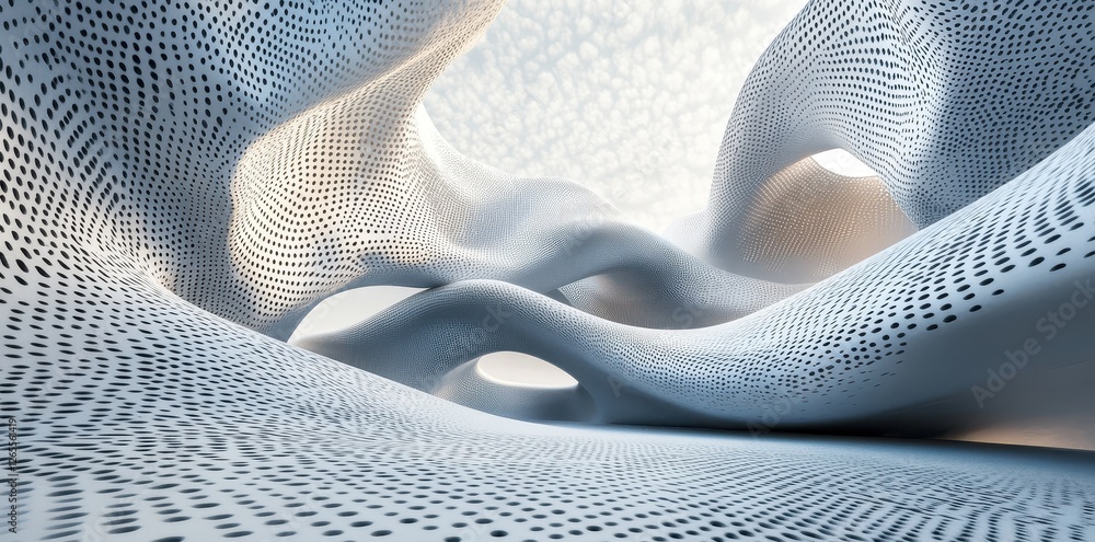 Poster modern architecture exhibits a flowing perforated and elegant design