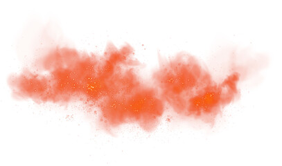 Fantastic red smoke background. Magic red smoke with glitter and small particles of twinkling stars. Fog with luminous particles. Red vapor with stardust. Morning fog over land or water. PNG.