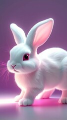 Obraz premium Adorable fluffy white rabbit with big eyes. Cute and innocent, perfect for Easter, spring, or any project needing a touch of sweetness and joy. Modern, trendy pastel colors.