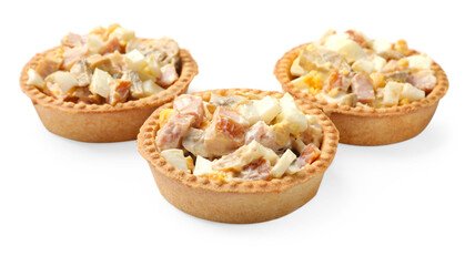 Tartlets with delicious filling isolated on white