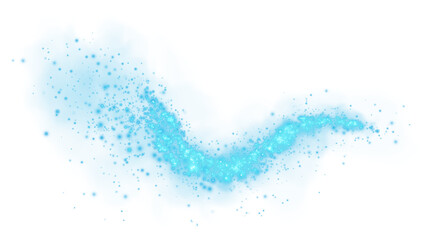 Fantastic blue smoke background. Magic blue smoke with glitter and small particles of twinkling stars. Fog with luminous particles. Blue vapor with stardust. Morning fog over land or water. PNG.