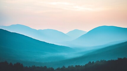 Fototapeta premium Serene Blue Mountains Under a Soft Dawn Sky