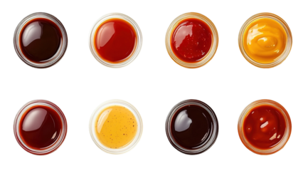 Sauces in bowls on a white background Assorted  Generative AI