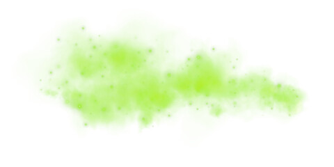 Fototapeta premium Fantastic green smoke background. Magic green smoke with glitter and small particles of twinkling stars. Fog with luminous particles. Green vapor with stardust. Morning fog over land or water. PNG.