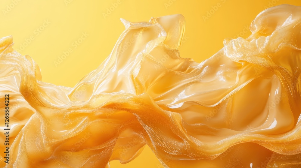 Wall mural An artistic representation of yellow waves that resemble liquid shapes, creating a sense of movement and fluidity, perfect for conveying emotion and abstract thought.