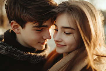 Loving Couple Sharing a Warm Moment on a First Date, Generative AI, Generative AI